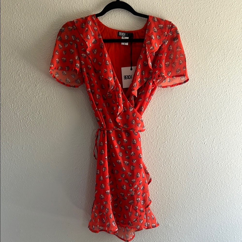 NEW Beach Riot orange floral ruffle mini dress, size Small